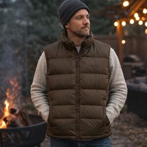 EDDIE BAUER CLASSIC BROWN PUFFER VEST EUC SZ L